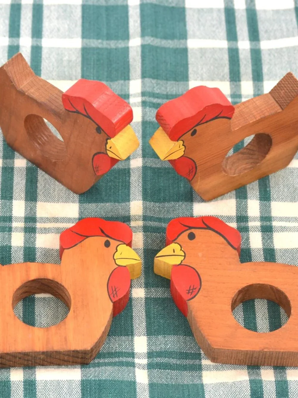 Wooden Handpainted Rooster Napkin Rings Set of 4